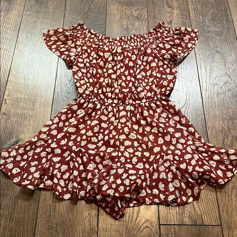 Francesca's Collections Red and White Floral Jumpsuit with Ruffled Hem